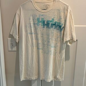 Hurley Cream Tee with Teal and Light Blue Logo